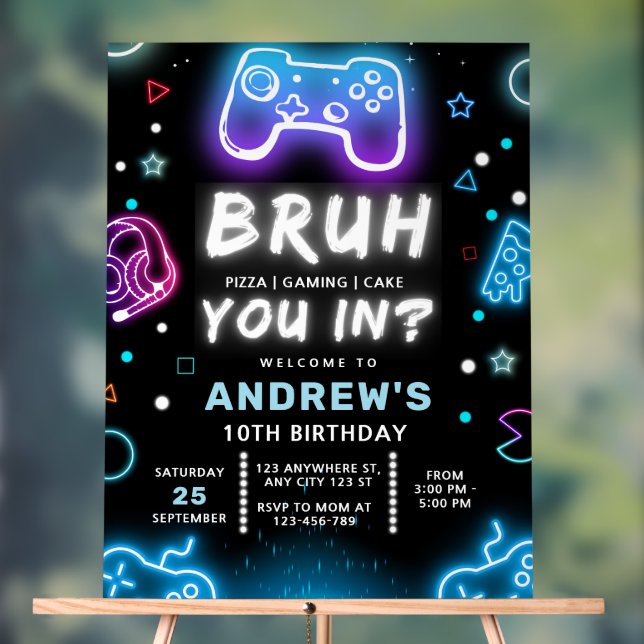 ENTREZ-VOUS ? Neon Gamer Invitation Anniversaire (Neutre)