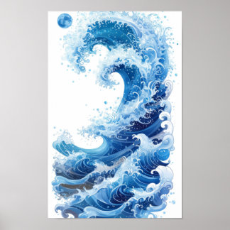 Entschlackend blaue Waves auf weißem Hintergrundpl Poster