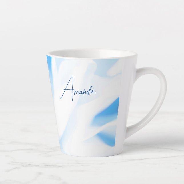 Entschlackende blaue Blütendrucke Kleine Latte-Tas Milchtasse (Rechts)