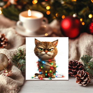 Entschlossene mürrische Weihnachtskatze Feiertagskarte