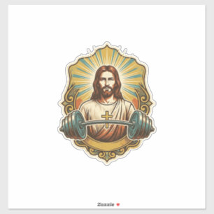 Entschlossener Jesus Schwerer Eisenkurzhantel Kraf Aufkleber