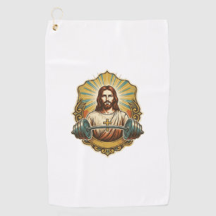 Entschlossener Jesus Schwerer Eisenkurzhantel Kraf Golfhandtuch