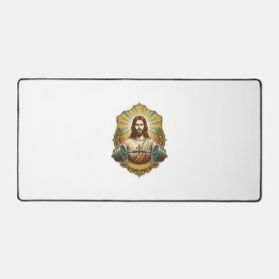 Entschlossener Jesus Schwerer Eisenkurzhantel Kraf Schreibtischunterlage