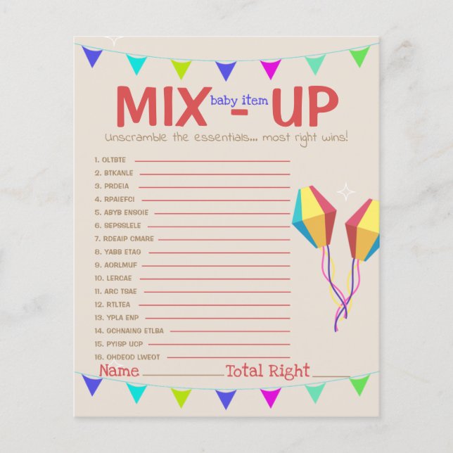 Entschlüsseln der Mix-Up-Kinderspielkarte für Part (Vorderseite)