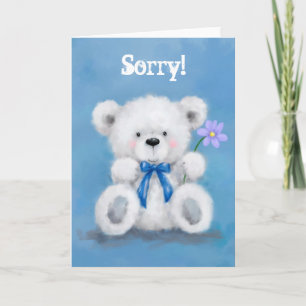 Entschuldigung, niedlicher Teddy, der eine Blume h Karte