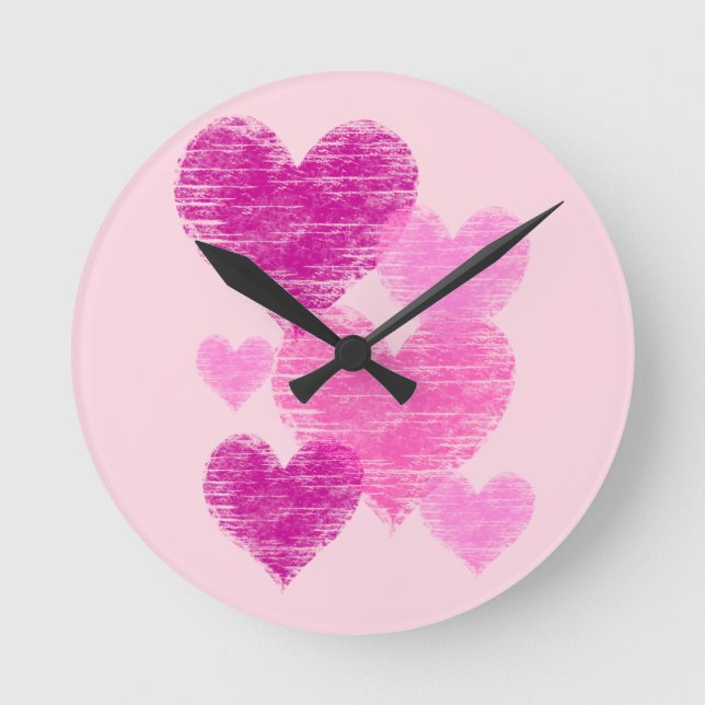 Entsetzliches rosa Herzklopfen Runde Wanduhr (Vorderseite)
