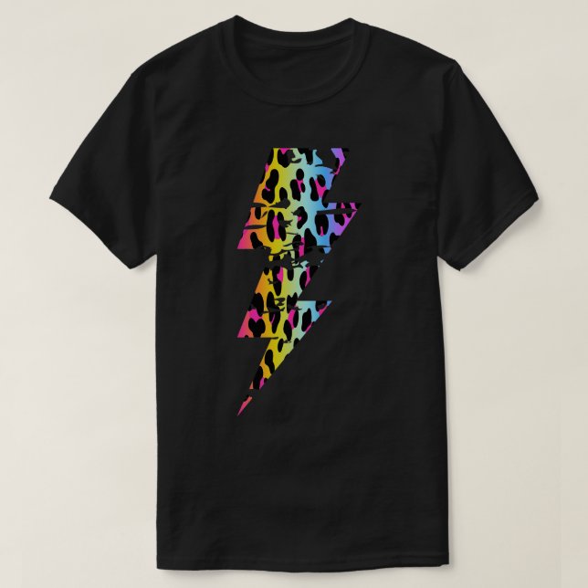 Entsetzter Blitz Multicolor Tierleopar T-Shirt (Design vorne)