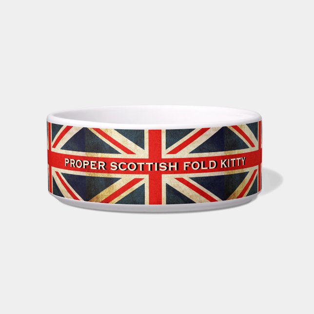 Entsetzter Union Jack Scottish Fold Cat Kitty Pet Napf (Vorderseite)