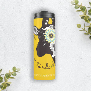 Entspannen - Gelbe funky lustige Giraffe Thermosbecher