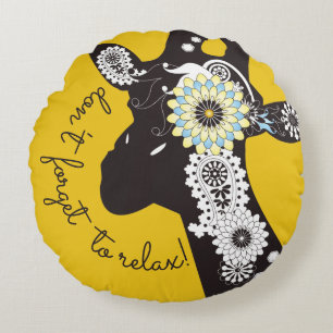 Entspannen - Gelber Funny Giraffe Rundes Kissen