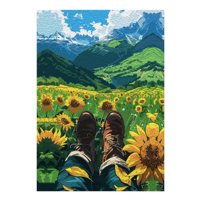 Entspannen im Sonnenblumenparadies Fotodruck (Vorne)