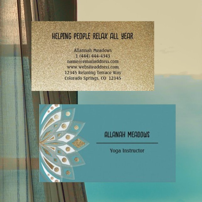 Entspannen Sie bei der Gold and Aqua Lotus Blume B Visitenkarte (Von Creator hochgeladen)