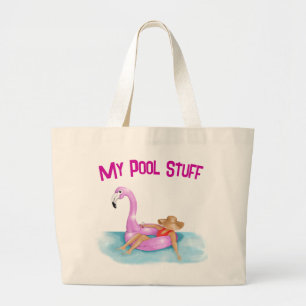 Entspannen Sie im Pool auf einem rosa Flamingo-Flo Jumbo Stoffbeutel
