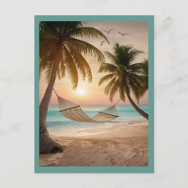Entspannende Hängematte am Strand Postkarte (Vorderseite)