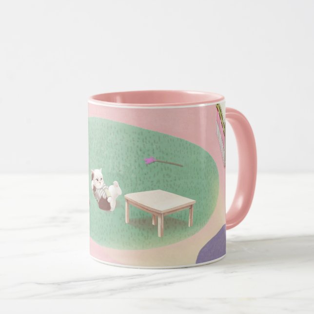 Entspannende Kätzchen im Wohnzimmer Tasse (VorderseiteRechts)