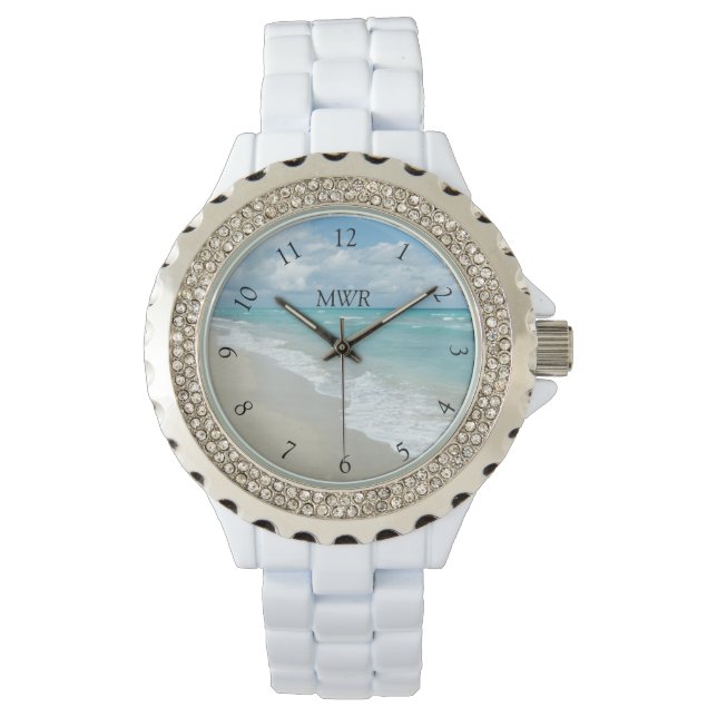 Entspannende Strandbeobachtung Mit Monogramm Armbanduhr (Vorderseite)