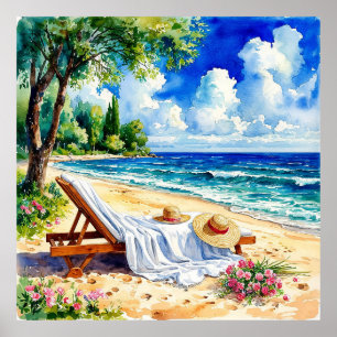 Entspannende Strandszene mit Liegestuhl Poster
