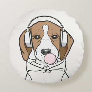 Entspannender Beagle mit Kaugummi Süßer Lustiger H Rundes Kissen