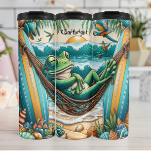 Entspannender Frog in der Strandhaube Thermosbecher