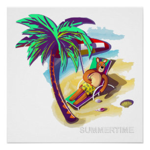 Entspannender Sommerbär am tropischen Strand Poster