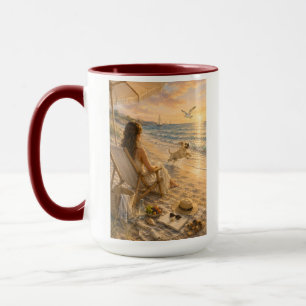 Entspannender Strandtag Hund Wasserfarben Kunst Tasse