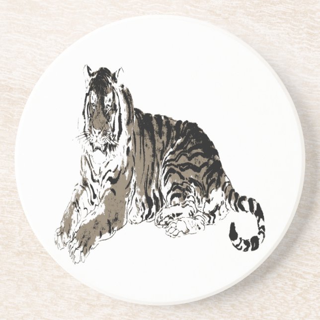 Entspannender Tiger-Untersetzer Sandstein Untersetzer (Vorne)
