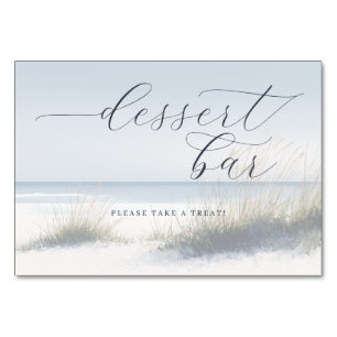 Entspannendes blaues Strand-Dessertbar-Schild Tischnummer