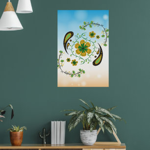 Entspannendes Grün Gelb Floral Poster