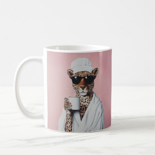 Entspannte Leopard Morning Vibes Kaffeetasse (Links)