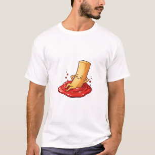 Entspannte Pommes-Frites-Figur, die in Ketchup lie T-Shirt