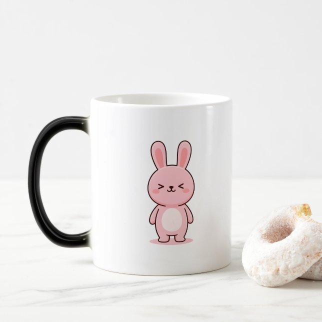 Entspannter Hase Minimal Kawaii Stil Verwandlungstasse (Mit Donut)