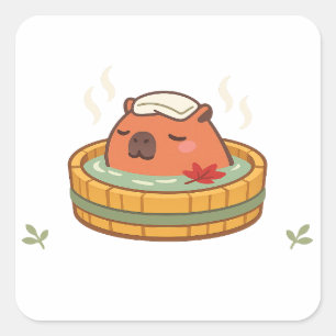 Entspanntes Capybara-Onsen-Thermalbad-Vinyl-Aufkle Quadratischer Aufkleber