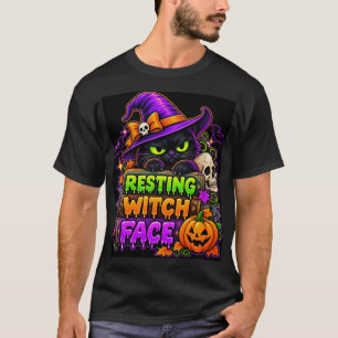 Entspanntes Hexengesicht Schwarze Katze Halloween T-Shirt