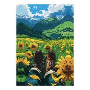 Entspannung im Sonnenblumenparadies Fotodruck
