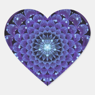 Entsprechend Electric Blue Fraktal Blume Mandala Herz-Aufkleber
