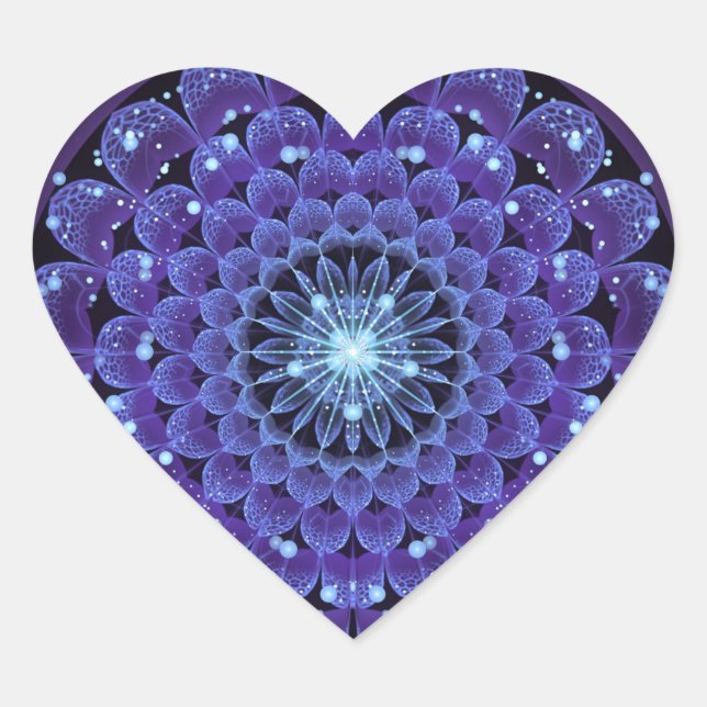 Entsprechend Electric Blue Fraktal Blume Mandala Herz-Aufkleber (Vorderseite)