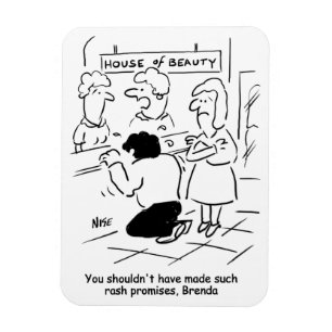 Enttäuschter Mann im Beauty Salon. Funny Magnet