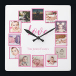 Entwerfen eines 12-Personalisierten Fotomaters Quadratische Wanduhr<br><div class="desc">12 Foto Collage Personalisiert Template Wanduhr / pink und weiß.. Fügen Sie einfach Ihre eigenen Fotos und Texte zu dieser großartigen Wanduhr .. einfach zu personalisieren .. anpassbare Fotoplattuhr von Ricaso - perfekte Geschenkideen</div>