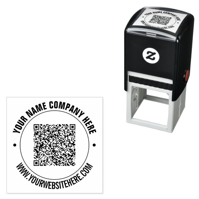 Entwerfen Sie Ihr QR-Code- und Text-Rundstempel-Be Permastempel (Beispiel)