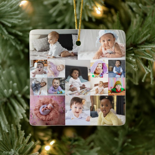 Entwerfen Sie Ihre eigene 14 FotoCollage Keramikornament (Baum)