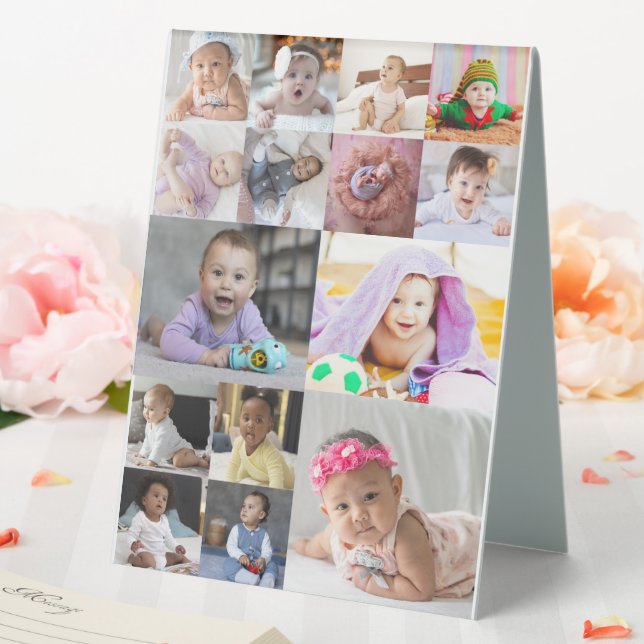 Entwerfen Sie Ihre eigene 15 FotoCollage Tischaufsteller (In Situ (Hochzeit))