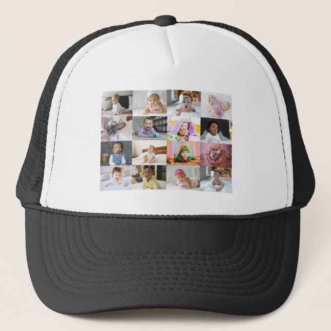 Entwerfen Sie Ihre eigene 16 FotoCollage Truckerkappe (Vorderseite)