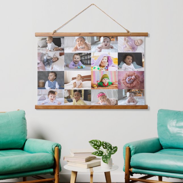 Entwerfen Sie Ihre eigene 16 FotoCollage Wandteppich Mit Holzrahmen (Wohnzimmer)