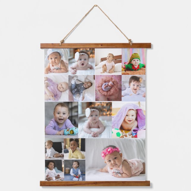 Entwerfen Sie Ihre eigene 16 FotoCollage Wandteppich Mit Holzrahmen (Vorderseite)