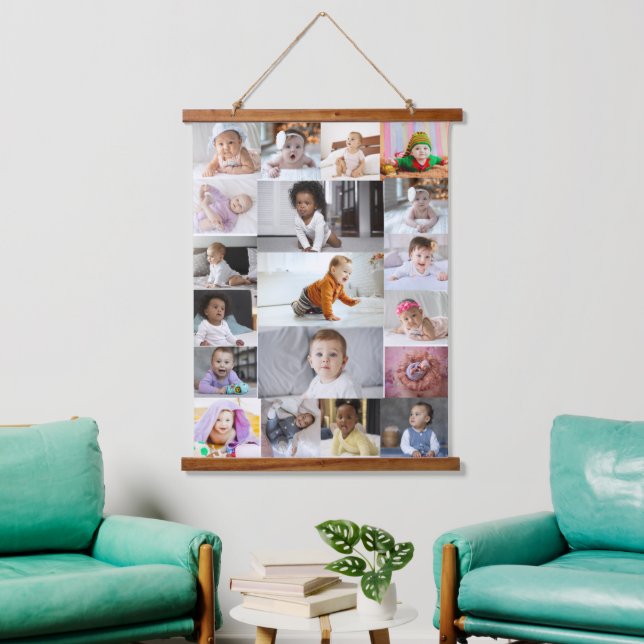 Entwerfen Sie Ihre eigene 19 FotoCollage Wandteppich Mit Holzrahmen (Wohnzimmer)