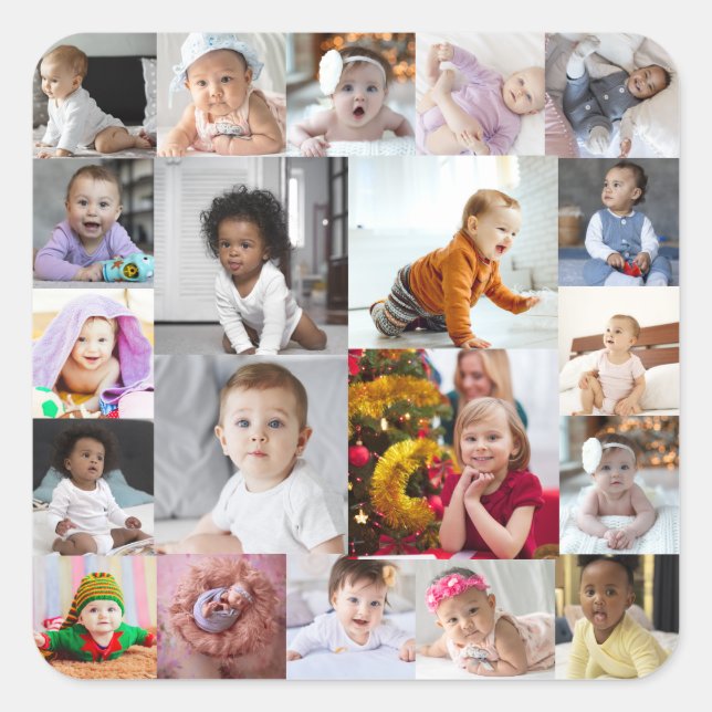 Entwerfen Sie Ihre eigene 20 FotoCollage Quadratischer Aufkleber (Vorderseite)