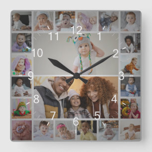 Entwerfen Sie Ihre eigene 22 FotoCollage Quadratische Wanduhr