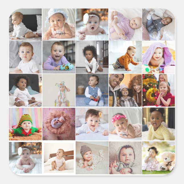 Entwerfen Sie Ihre eigene 25 FotoCollage Quadratischer Aufkleber (Vorderseite)