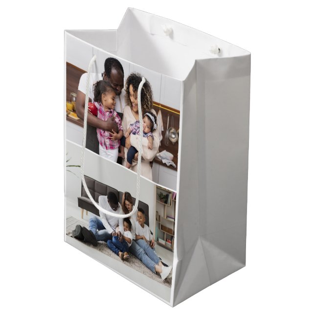 Entwerfen Sie Ihre eigene 2-FotoCollage Mittlere Geschenktüte (Vorderseite Schrägansicht)
