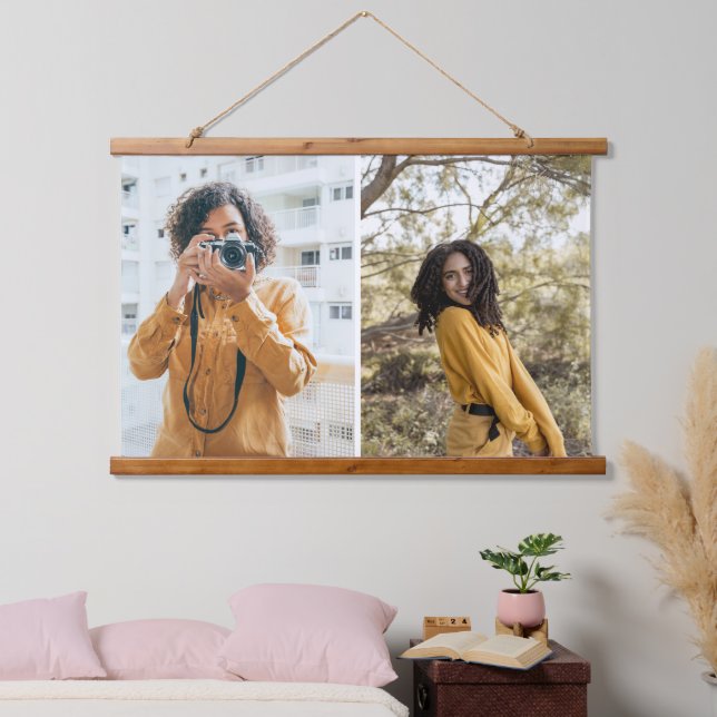 Entwerfen Sie Ihre eigene 2-FotoCollage Wandteppich Mit Holzrahmen (Schlafzimmer)